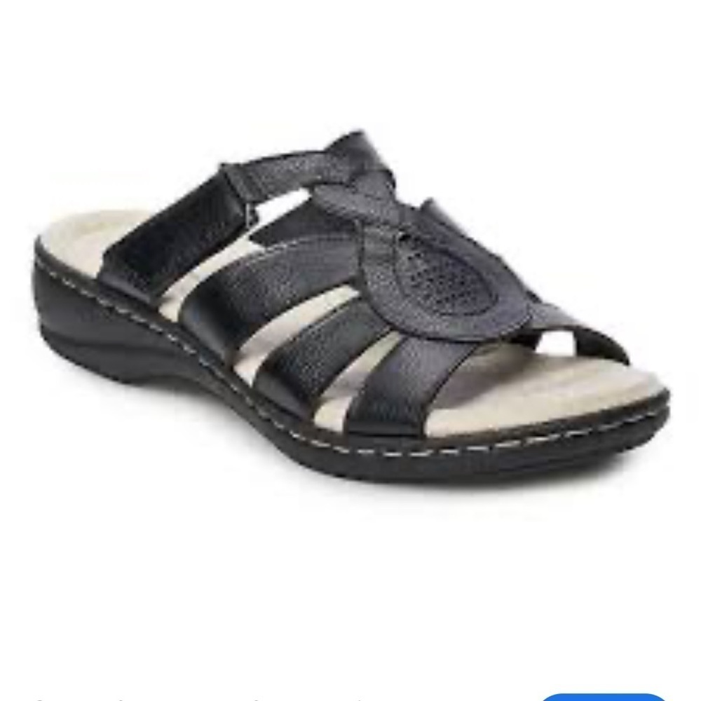Croft & Barrow Black Strappy Sandals 6.5M | Comfy Slide-On Shoes